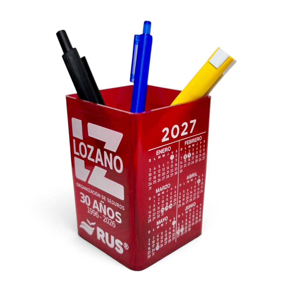 Cubo portalapiz de color con calendario